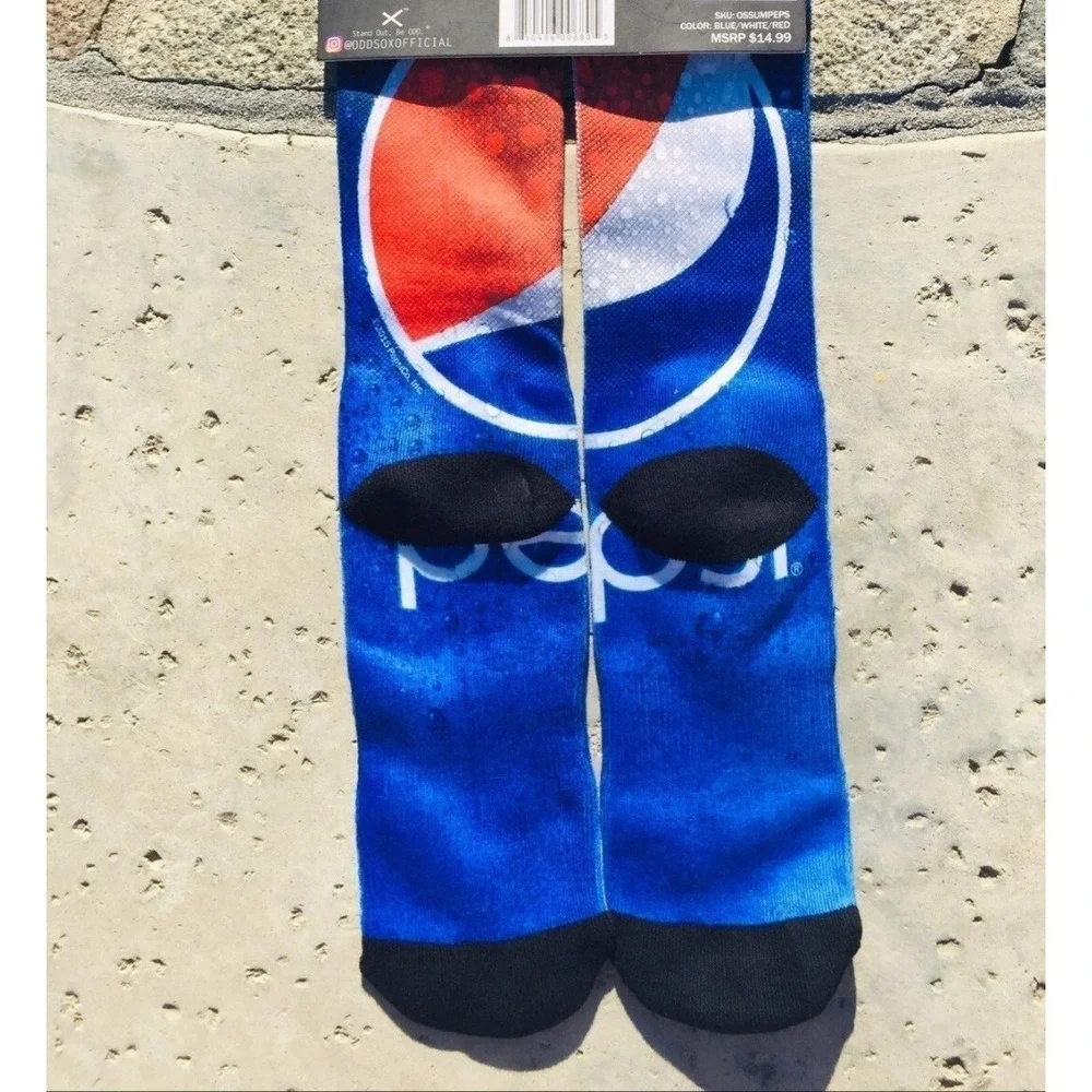 Odd Sox Pepsi Cola Graphic Crew Socks Blue White Red Novelty OSSUMPEPS Mens 6-13